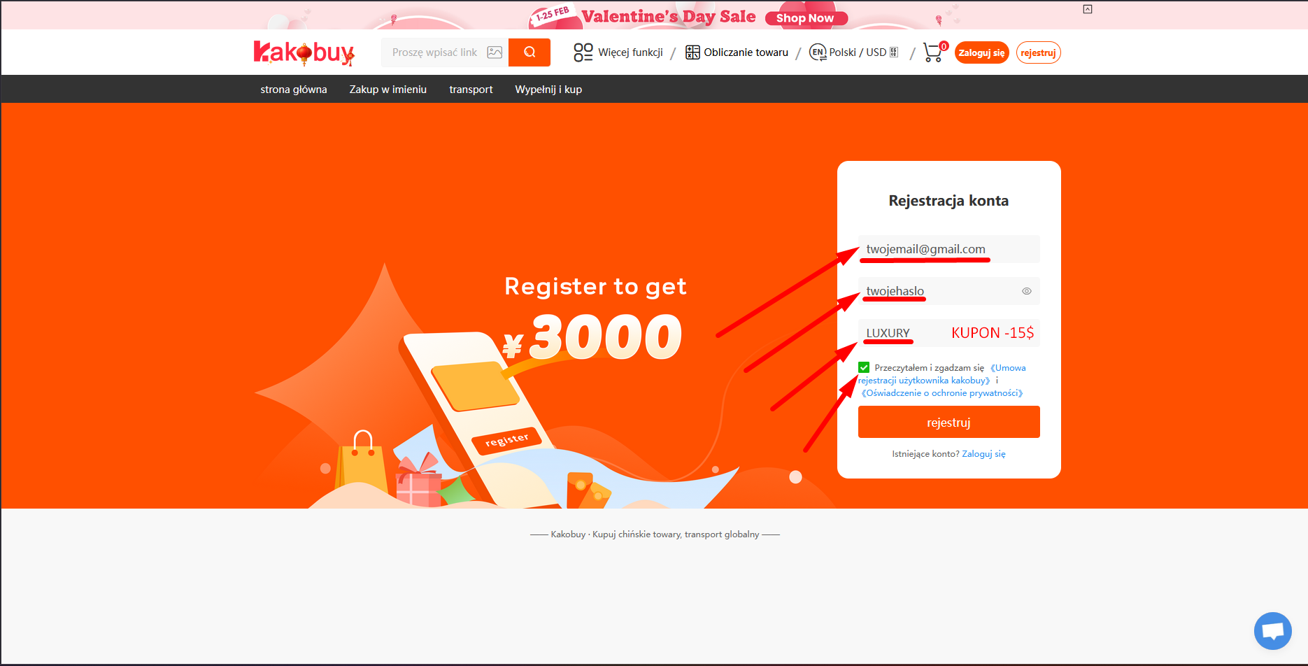 Formularz rejestracji Kakobuy